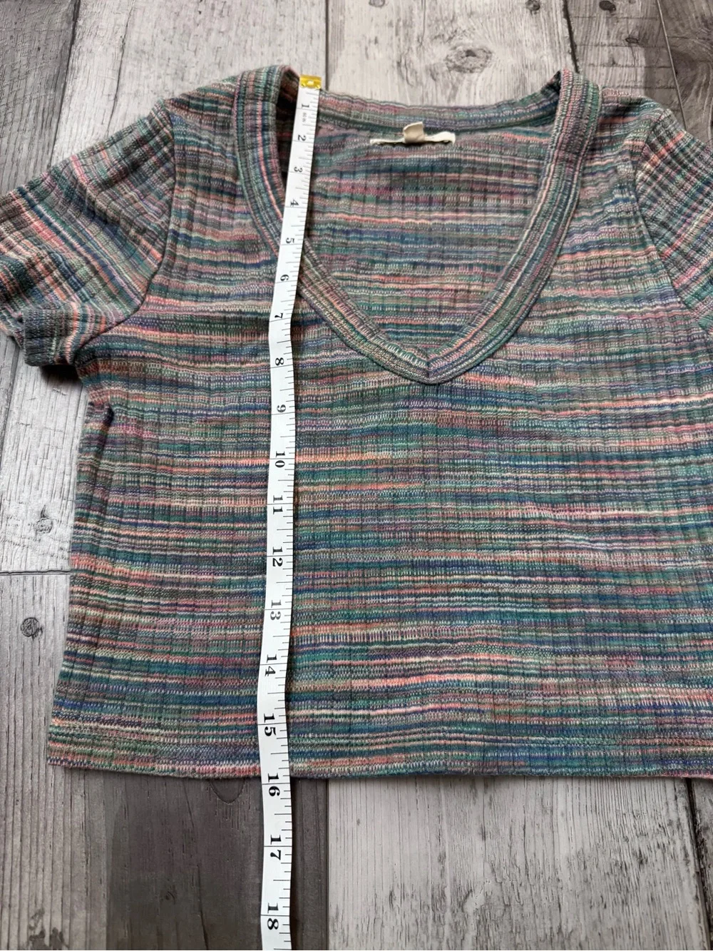 Madewell Cropped Space Dye Tee V-Neck Ribbed Multicolor Small